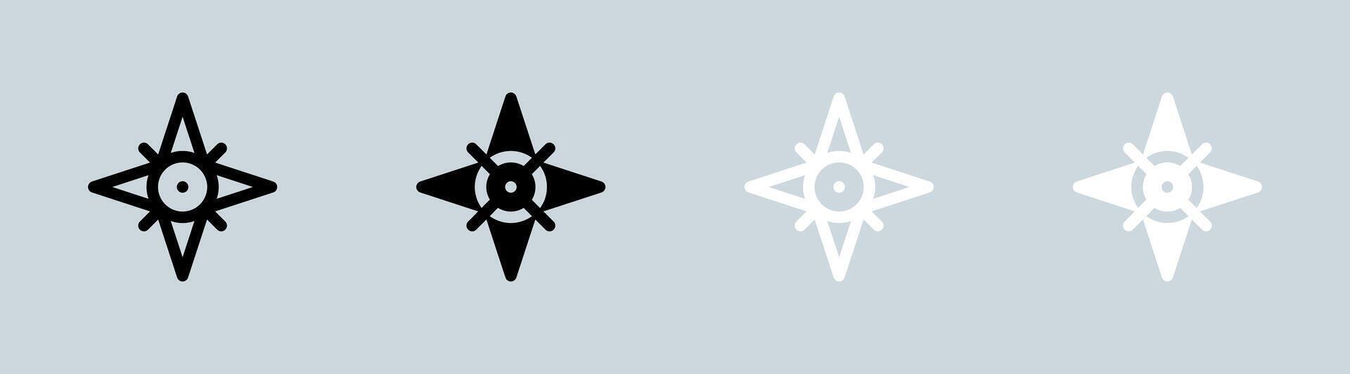 kompas icoon reeks in zwart en wit. exploratie tekens illustratie. vector