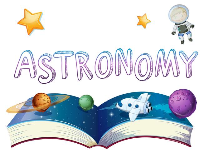 Astronomieboek met planeten en astronaut vector