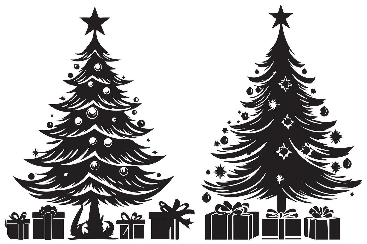 Kerstmis boom geschenk doos silhouet vector