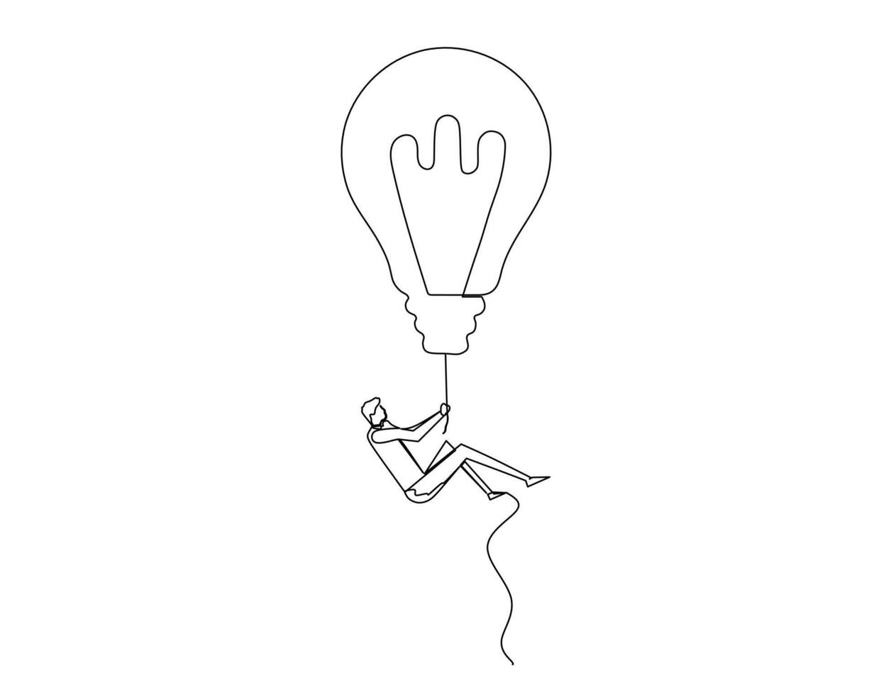 doorlopend single een tekening arbeiders hangende van de groot lamp bovenstaande. bedrijf groei strategie concept. ontwerp illustratie vector