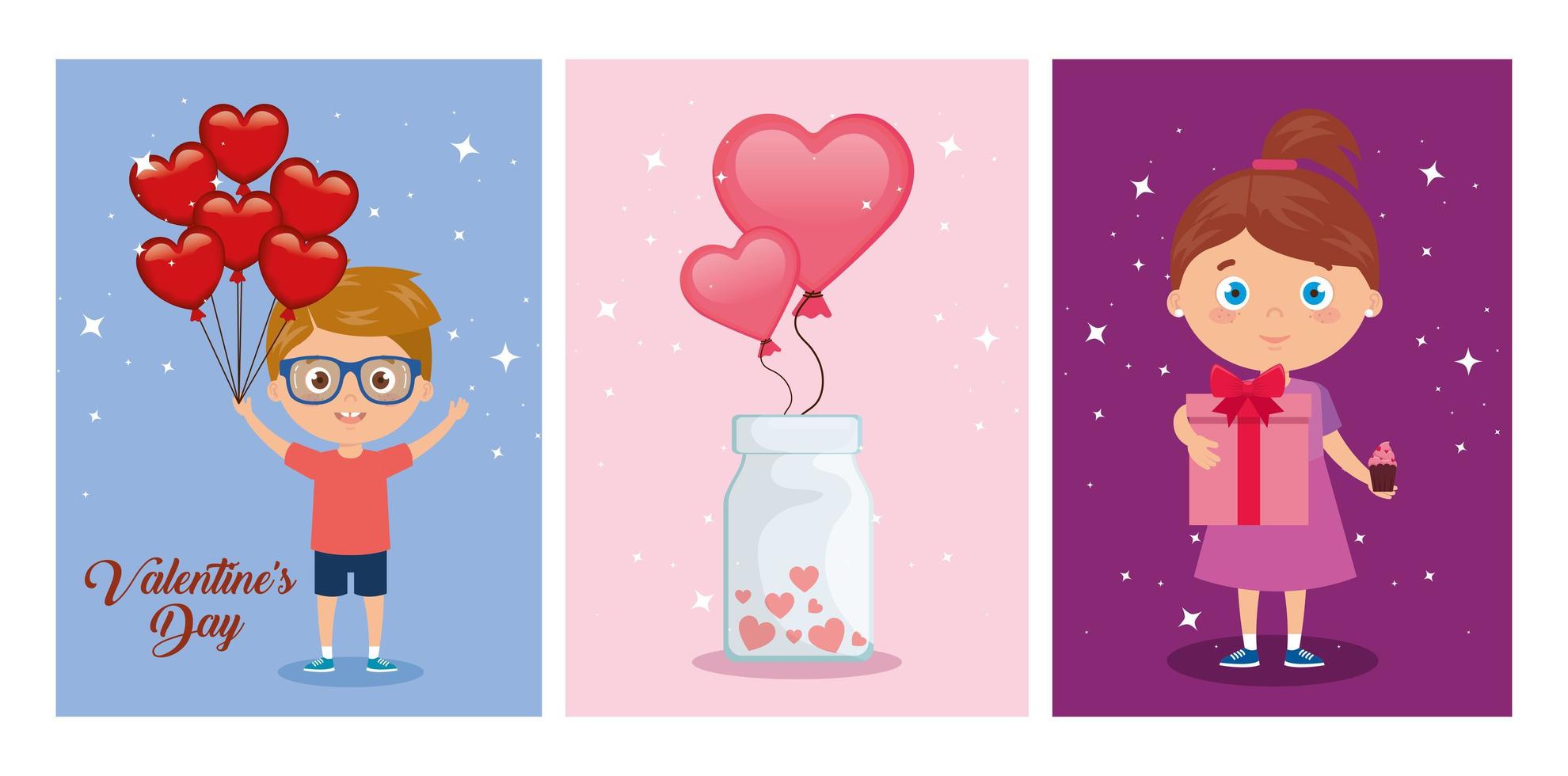 set gelukkige valentijnskaarten met decoratie vector