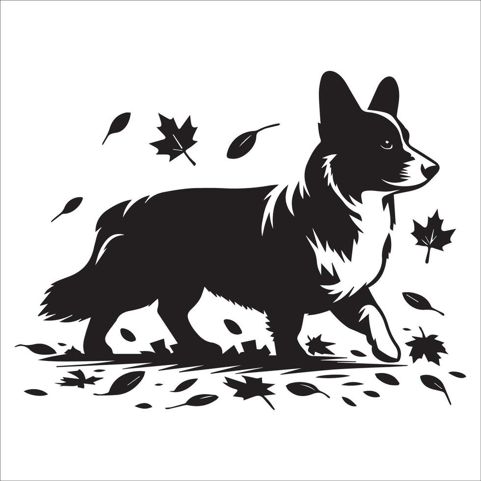 een pembroke welsh corgi spelen met een speelgoed- illustratie in zwart en wit vector