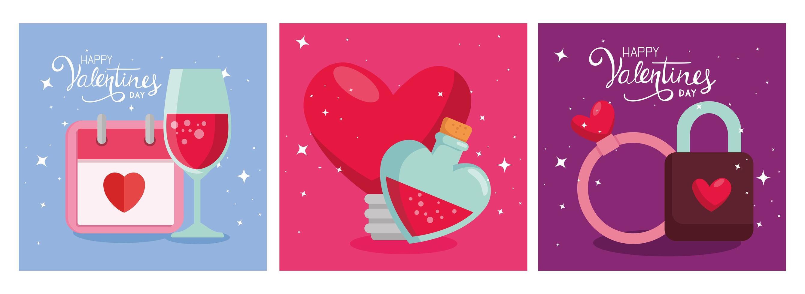 set gelukkige valentijnskaarten met decoratie vector