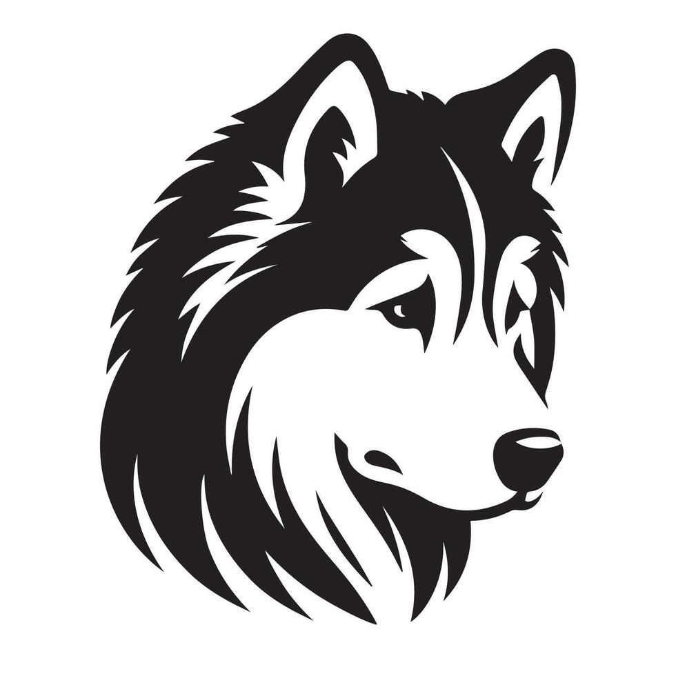 hond gezicht logo - een Siberisch schor hond verdrietig gezicht illustratie in zwart en wit vector
