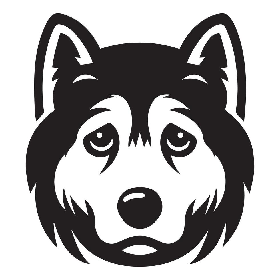 hond - een Siberisch schor hond melancholisch gezicht illustratie in zwart en wit vector