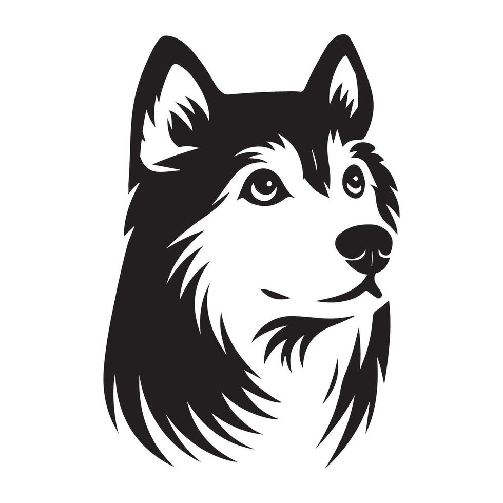 hond gezicht logo - een Siberisch schor hond weemoedig gezicht illustratie in zwart en wit vector