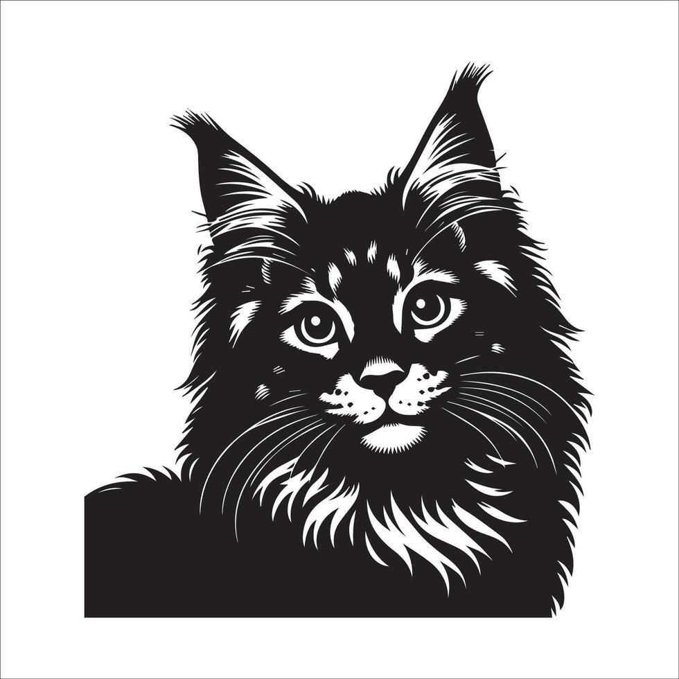 flirterig Maine wasbeer kat gezicht silhouet Aan een wit achtergrond vector