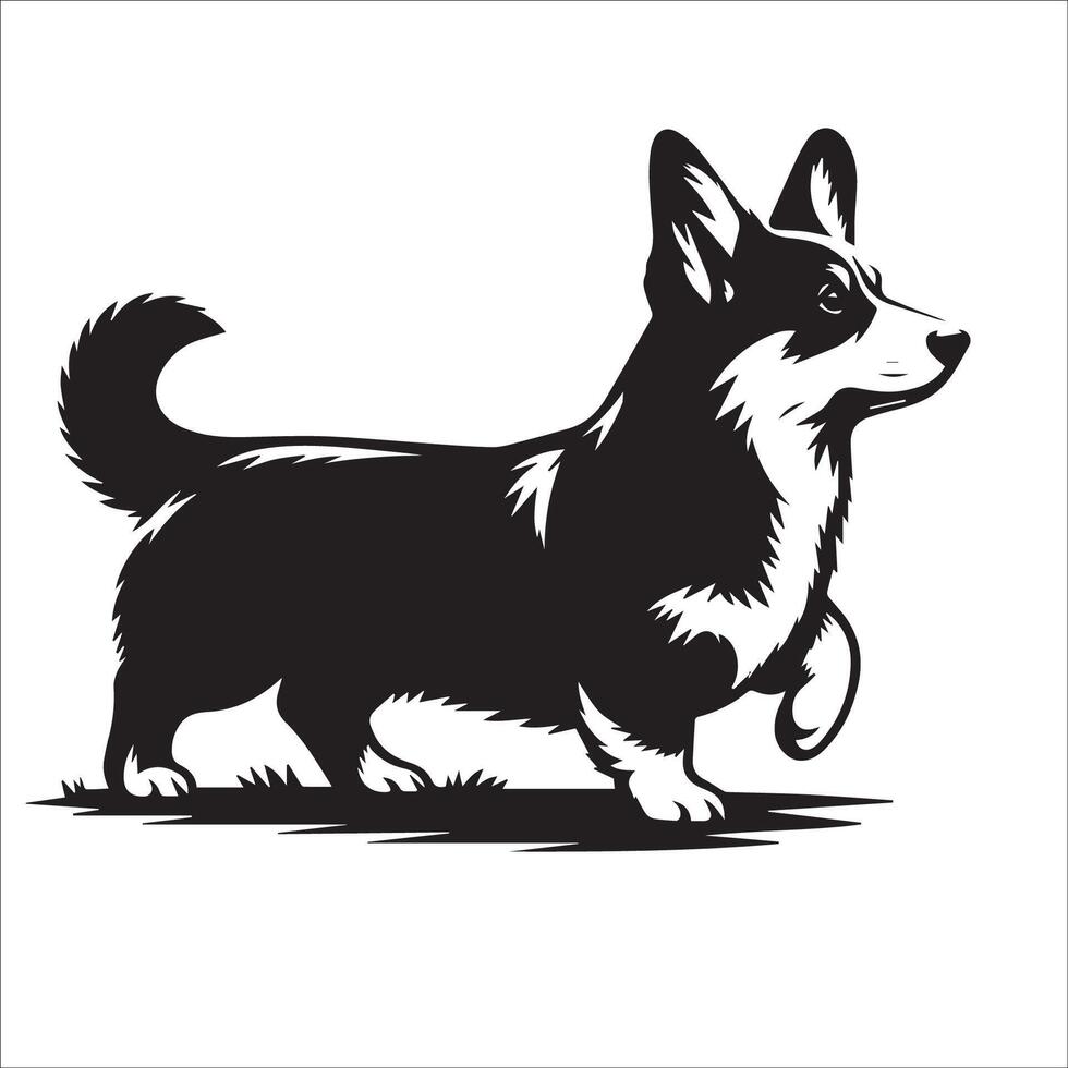 een pembroke welsh corgi staand illustratie in zwart en wit vector