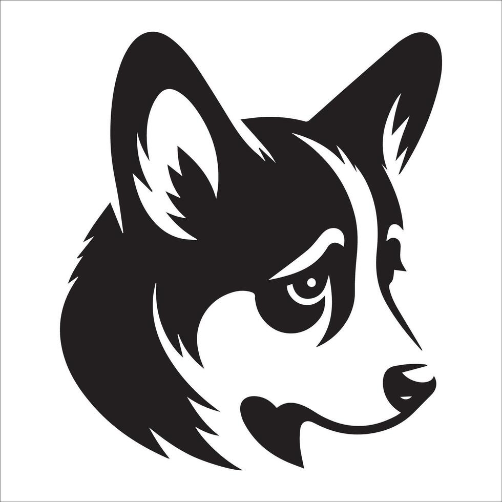 hond logo - een pembroke welsh corgi verdrietig gezicht illustratie in zwart en wit vector