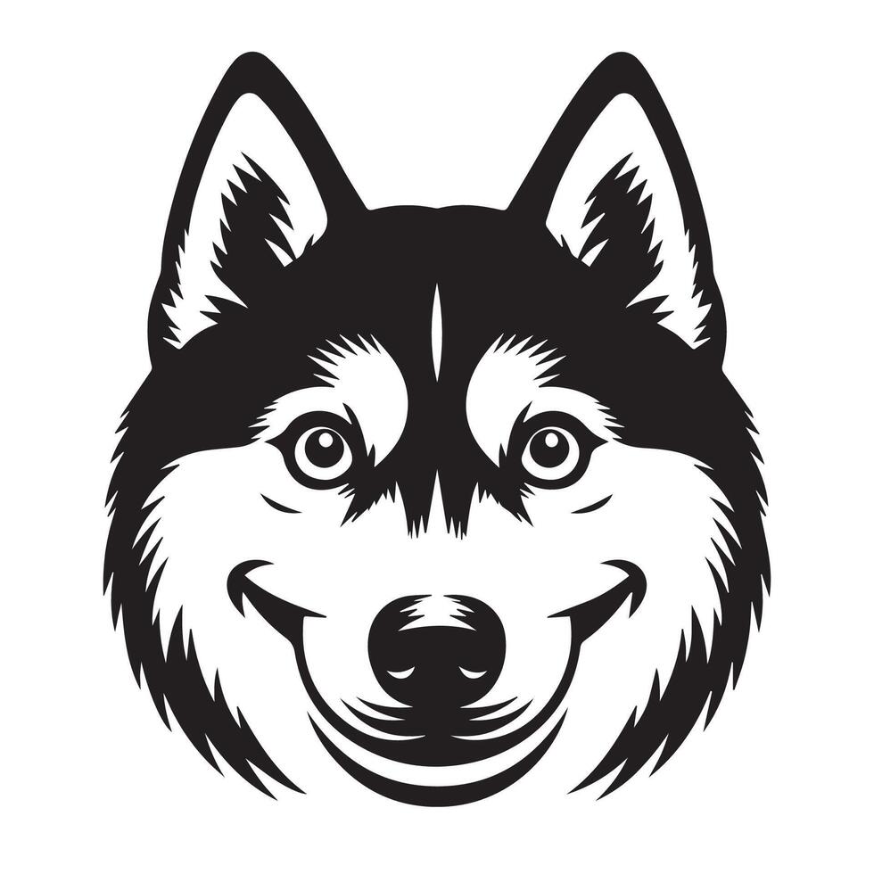 hond gezicht logo - een Siberisch schor hond ondeugend gezicht illustratie in zwart en wit vector