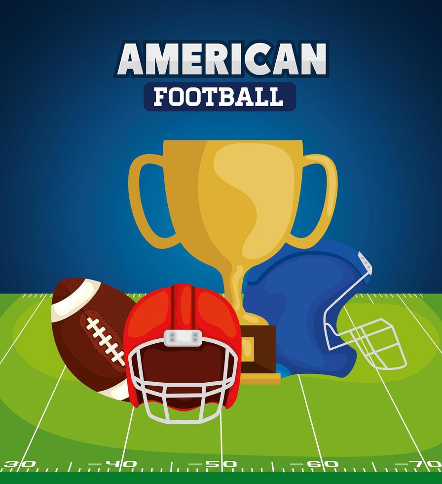 poster van american football met trofee en iconen vector