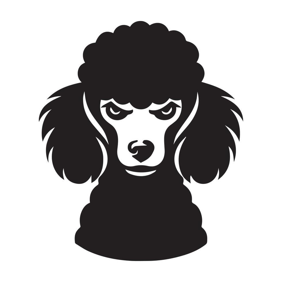 poedel hond - een verdacht poedel hond gezicht illustratie in zwart en wit vector