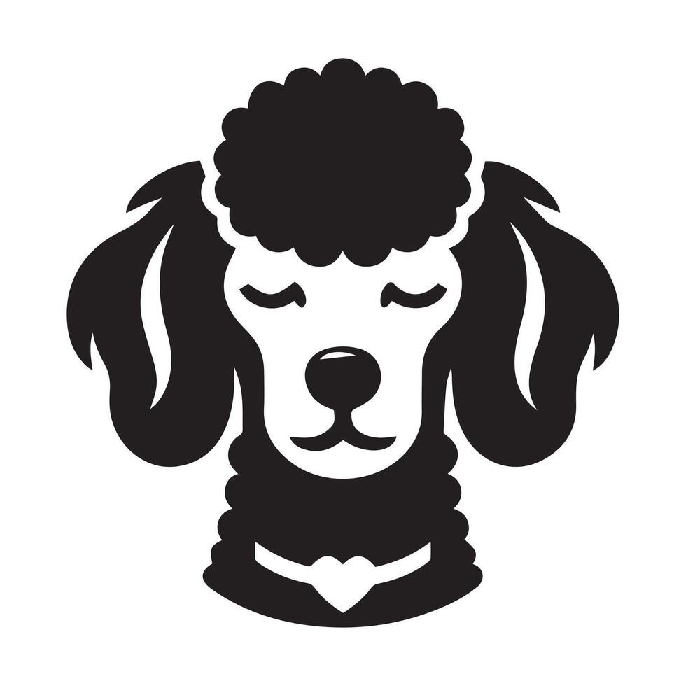 poedel hond logo - een slaperig poedel hond gezicht illustratie in zwart en wit vector