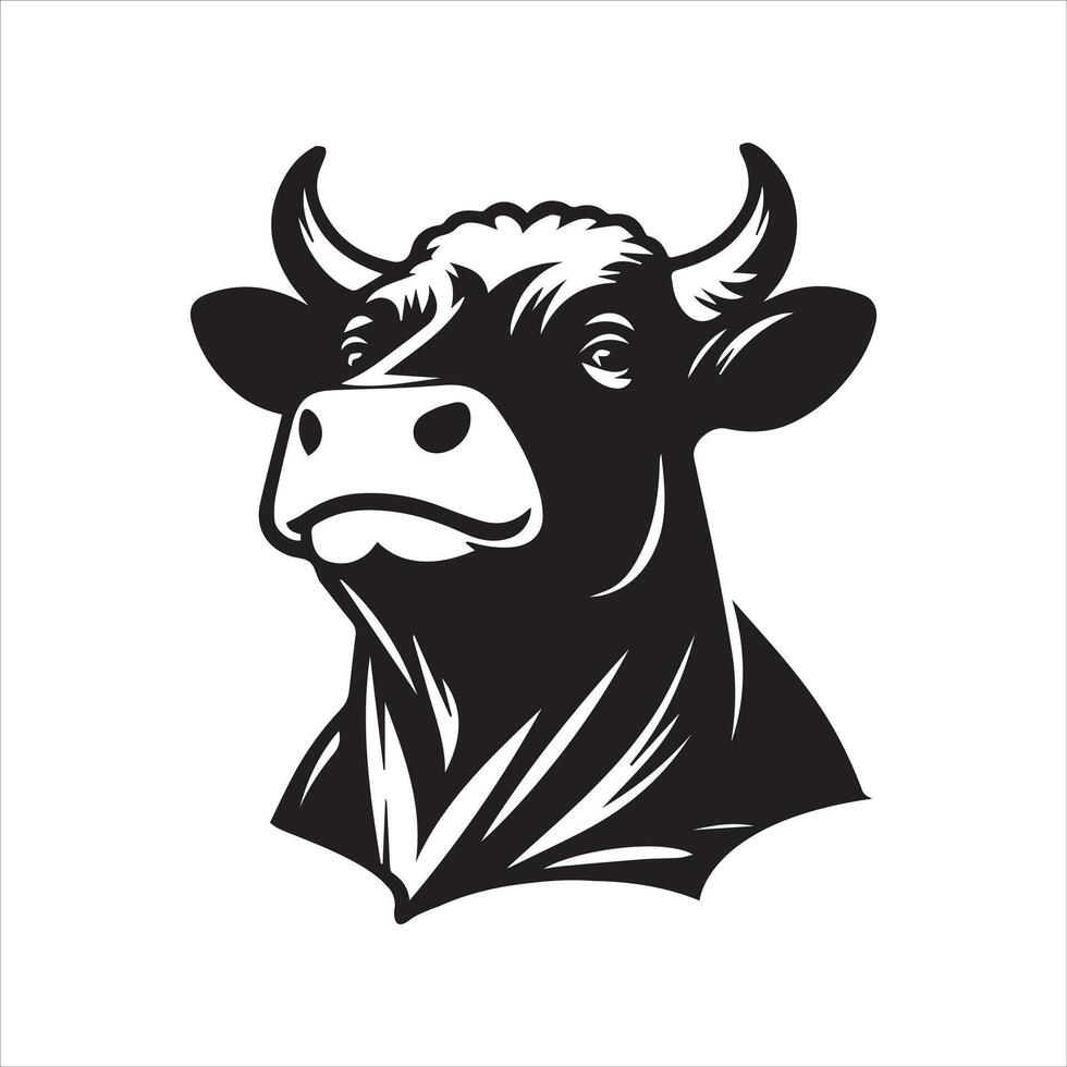 stier logo - een trots koe met een zelfvoldaan kijken gezicht illustratie in zwart en wit vector