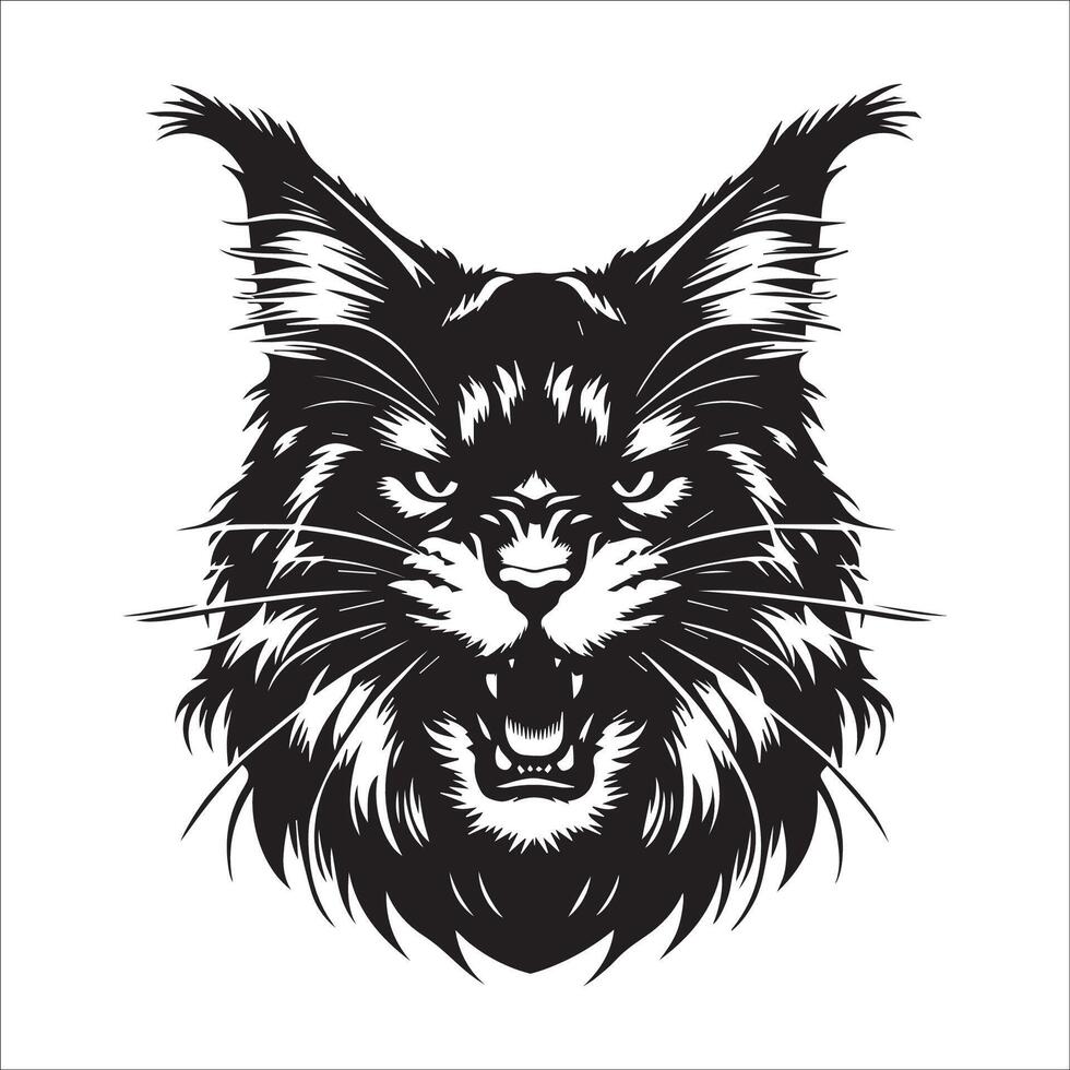 kat - boos Maine wasbeer kat gezicht illustratie logo concept ontwerp vector