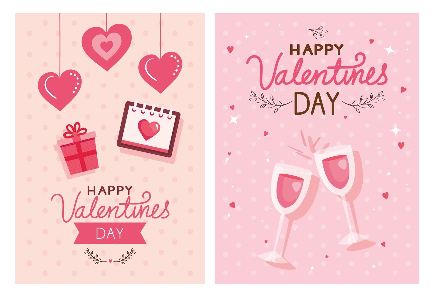 set kaarten van gelukkige valentijnsdag met decoratie vector