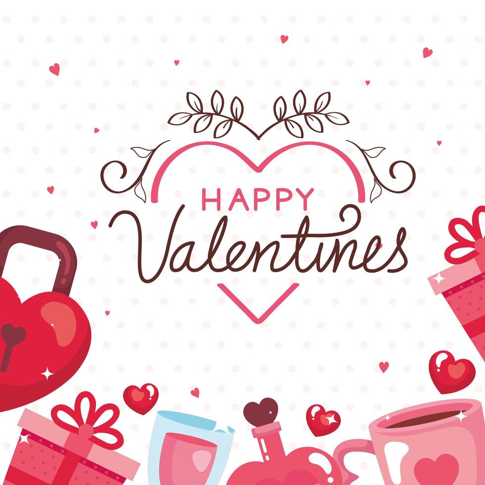 gelukkige Valentijnsdag kaart met pictogrammen decoratie vector