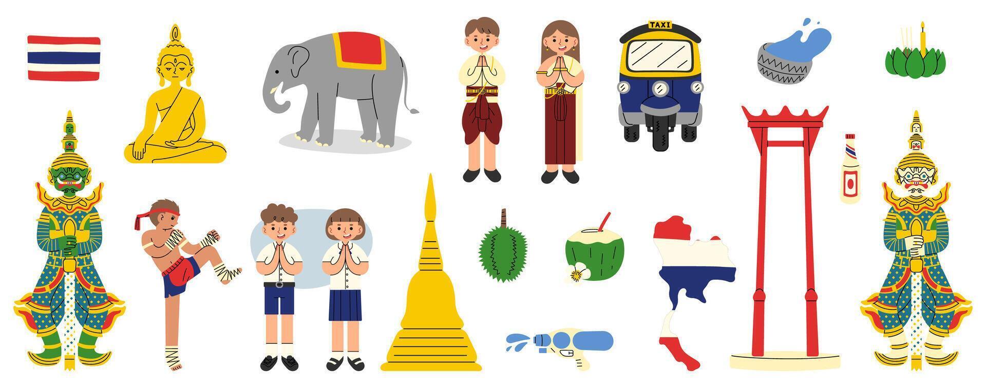 Thailand verzameling 1 schattig Aan een wit achtergrond, illustratie. vector