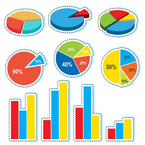 Verschillende ontwerpen voor cirkeldiagrammen en staafdiagrammen vector