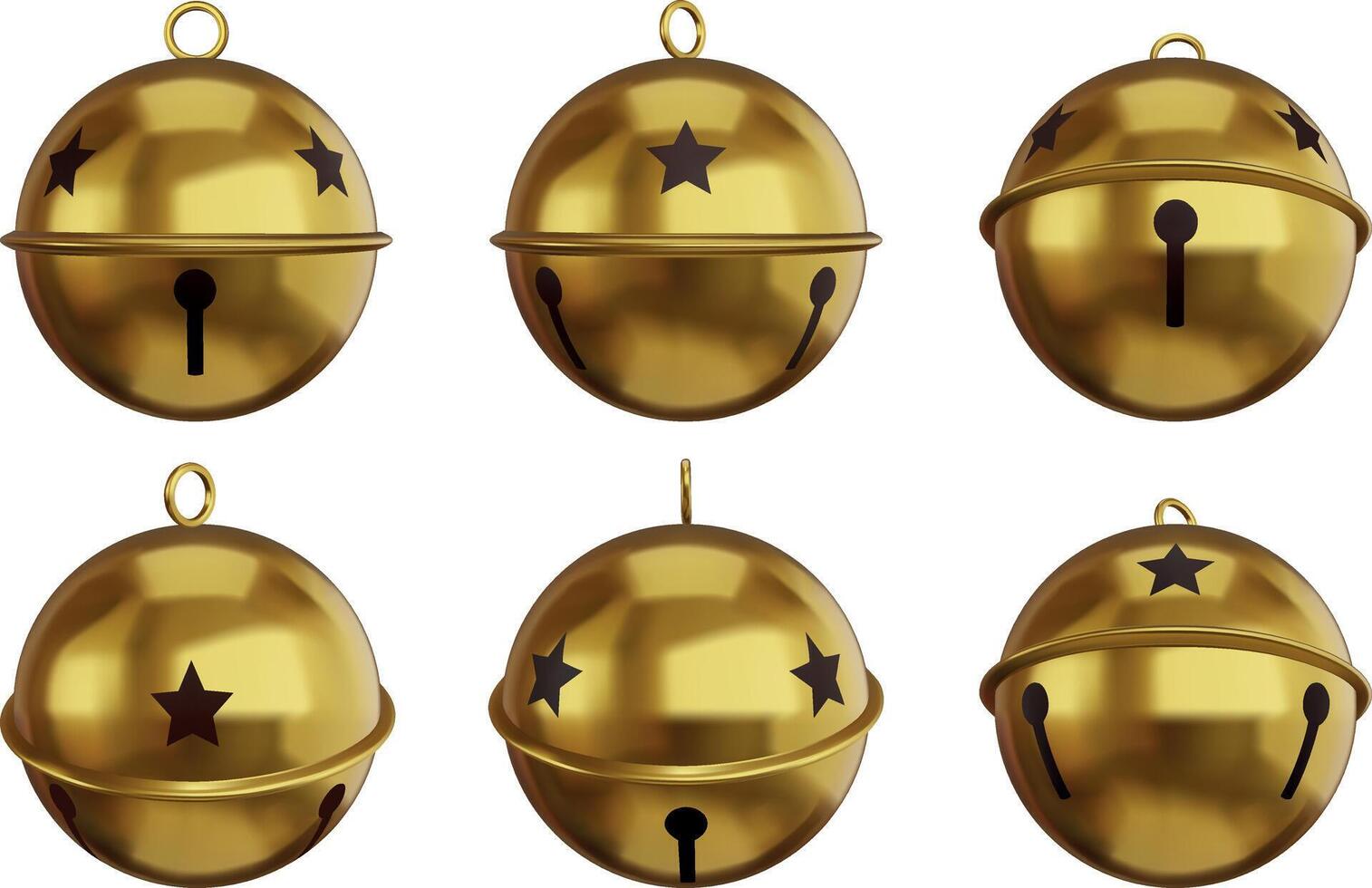 reeks van geïsoleerd goud rinkelen bellen. Kerstmis gouden klokken vector