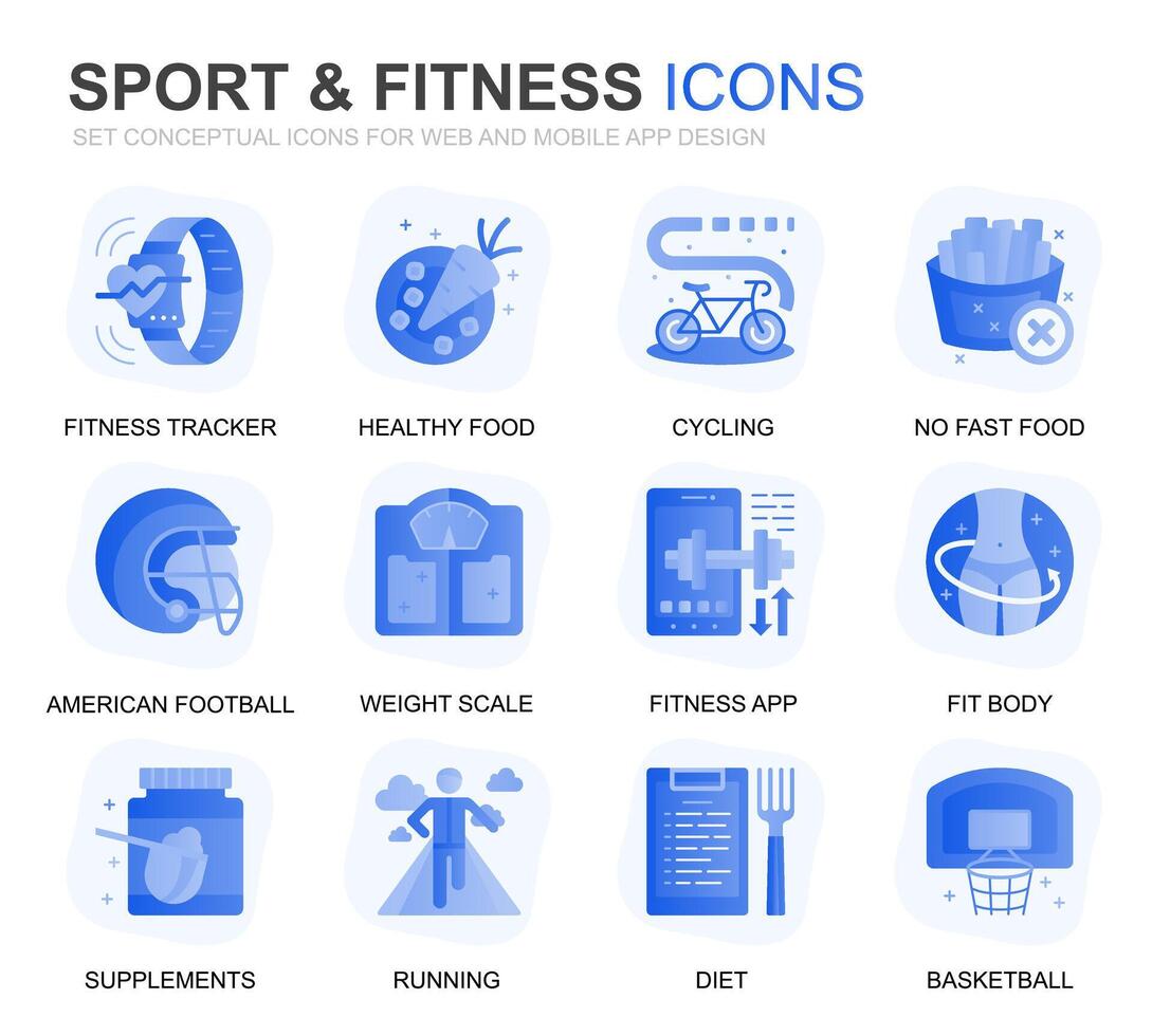 modern reeks sport en geschiktheid helling vlak pictogrammen voor website en mobiel apps. bevat zo pictogrammen net zo fit lichaam, zwemmen, geschiktheid app, supplementen. conceptuele kleur vlak icoon. pictogram pak. vector