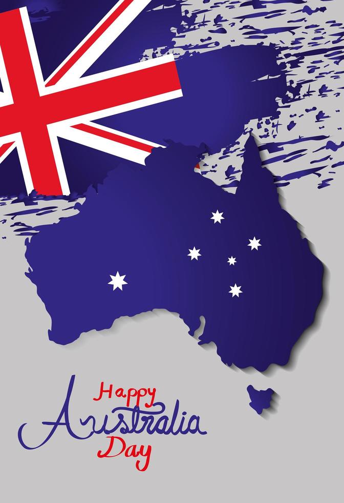 gelukkige dag van australië met kaart en vlag vector