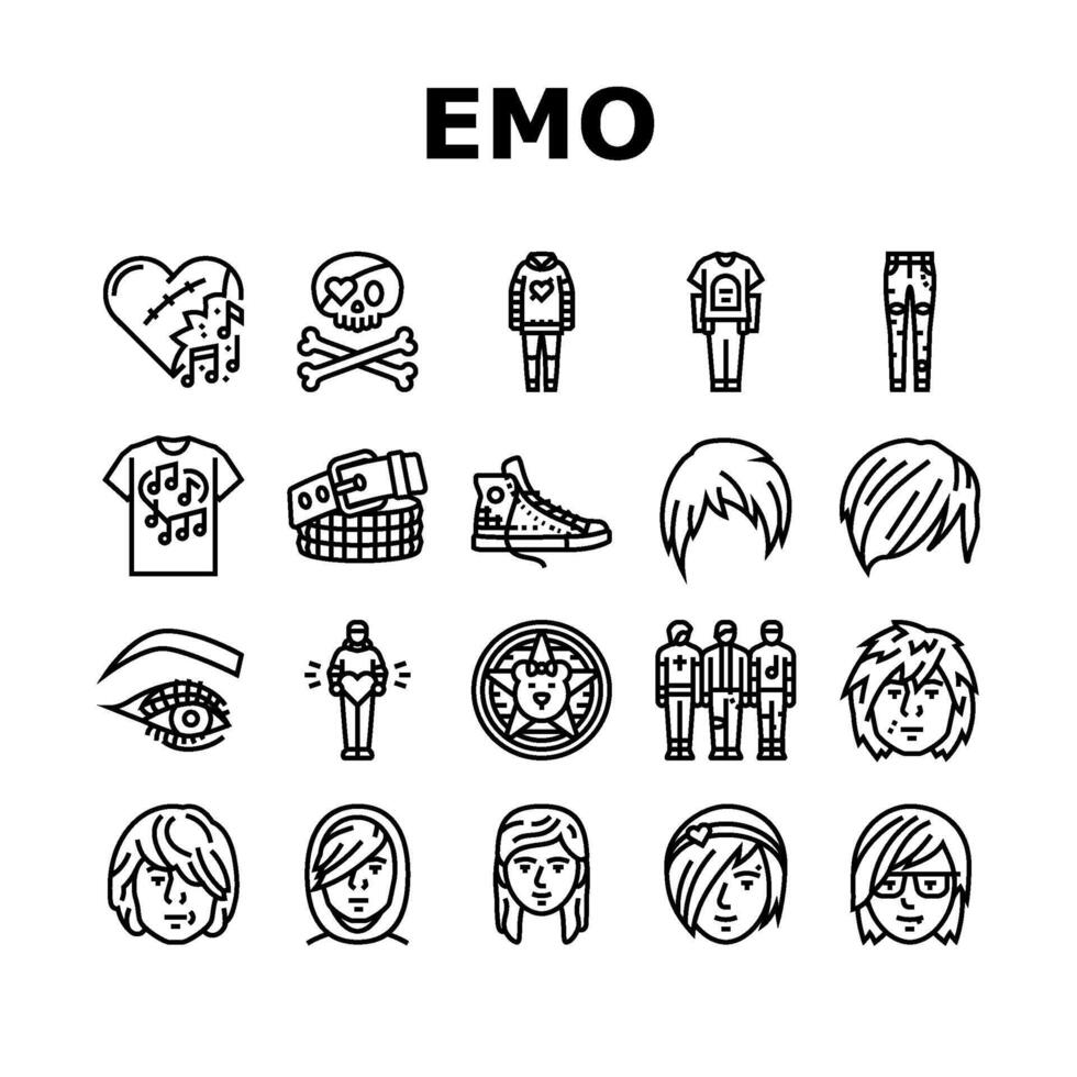 emo punk- rots tatoeëren schattig pictogrammen reeks vector