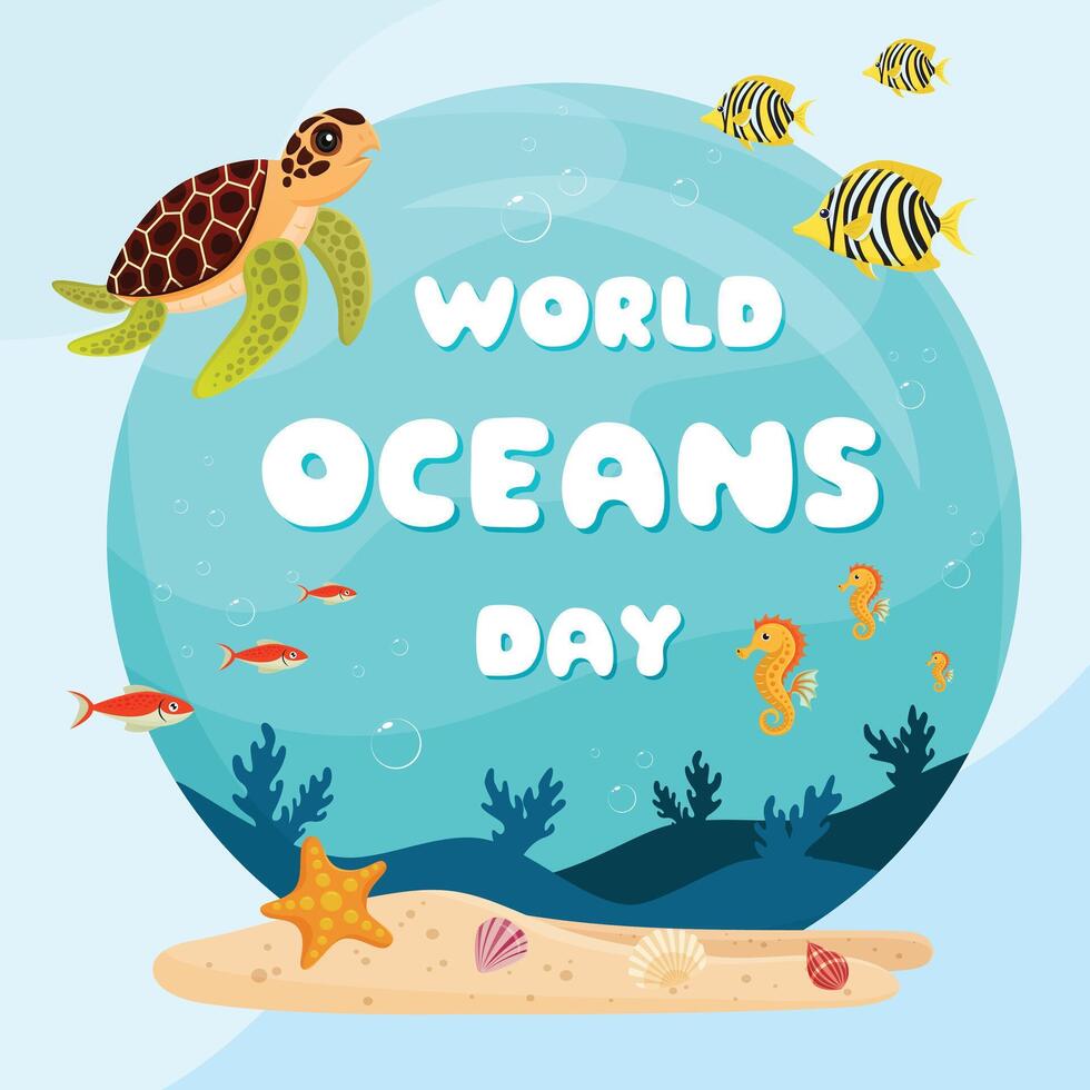 blauw zee onderwater- wereld oceanen dag grens tekenfilm grafisch illustratie ontwerp vector