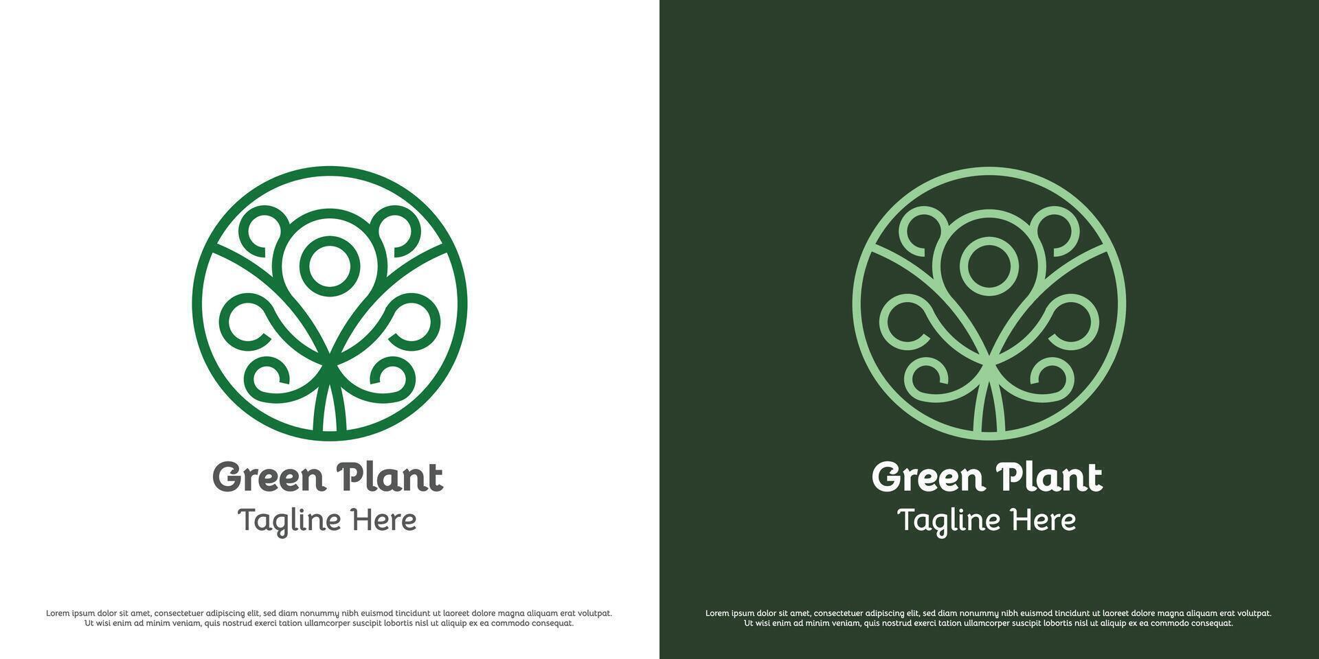 abstract groen cirkel logo ontwerp illustratie. gemakkelijk meetkundig lineair lijn kunst silhouet van boom blad eco vriendelijk milieu zaad. cirkel schoon Klaver bloemen natuur vorm vlak icoon symbool. vector