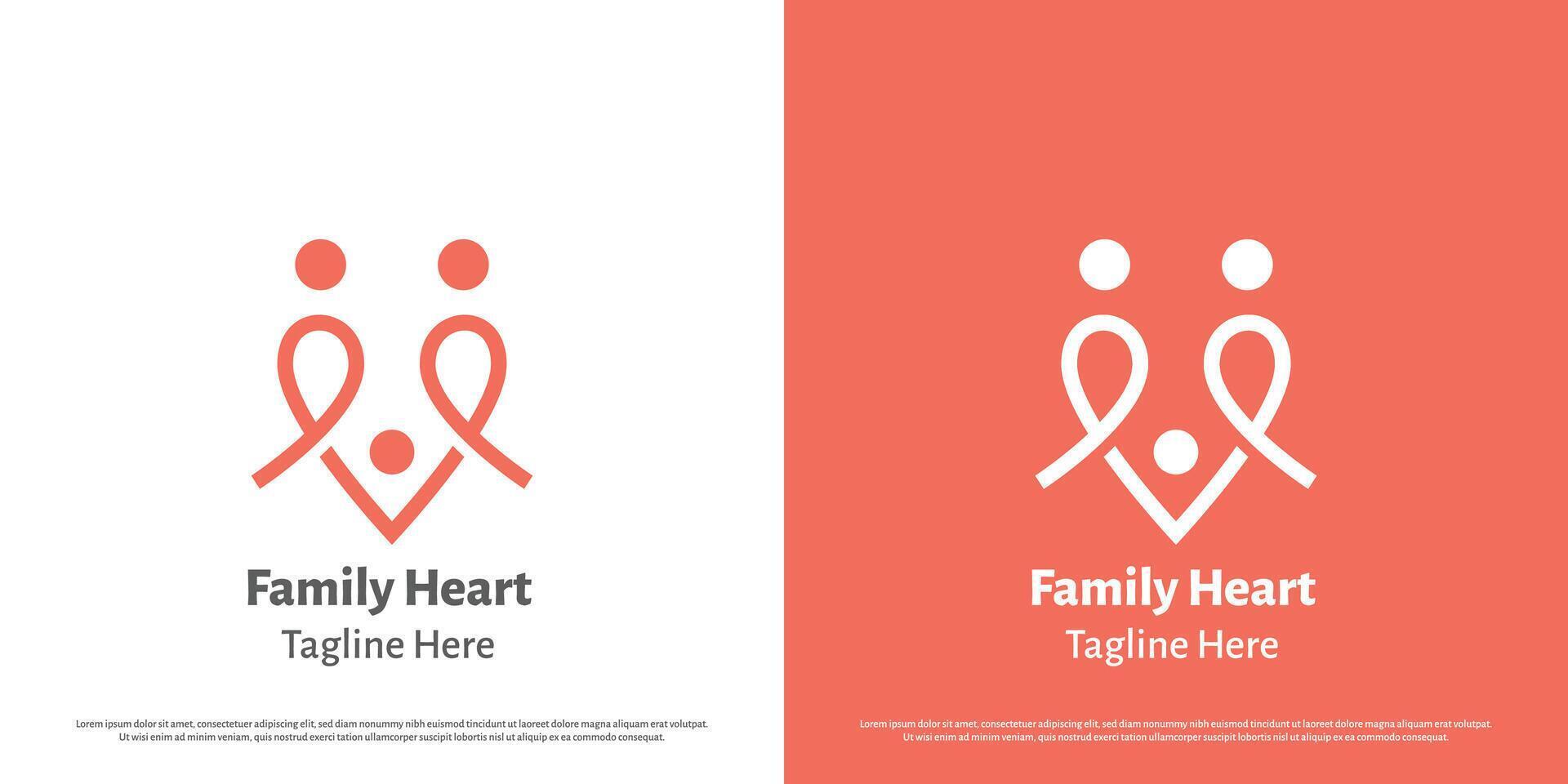 familie hart logo ontwerp illustratie. silhouet van familie harten vader moeder kind baby zorg helpen ondersteuning liefde genegenheid ouders moederlijk hoop vrede. warm teder minimaal gemakkelijk vlak icoon symbool. vector