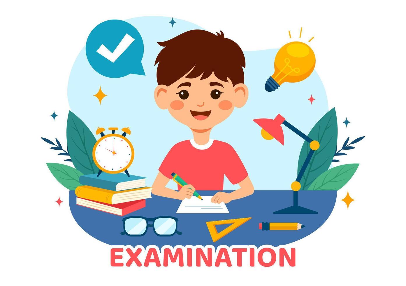 examen papier illustratie met online examen, het formulier, papieren antwoorden, enquête of internet quiz in vlak kinderen tekenfilm achtergrond ontwerp vector