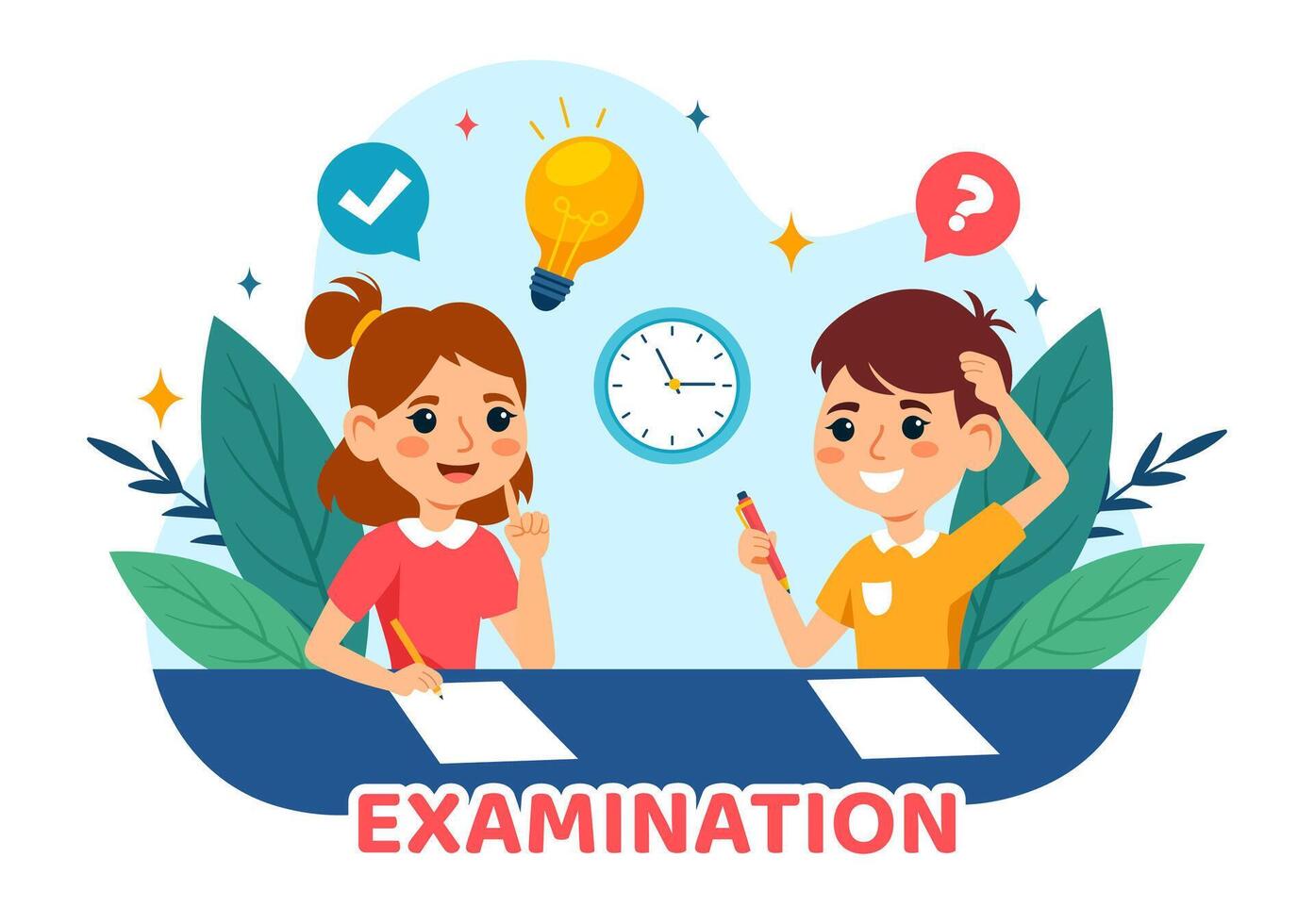 examen papier illustratie met online examen, het formulier, papieren antwoorden, enquête of internet quiz in vlak kinderen tekenfilm achtergrond ontwerp vector