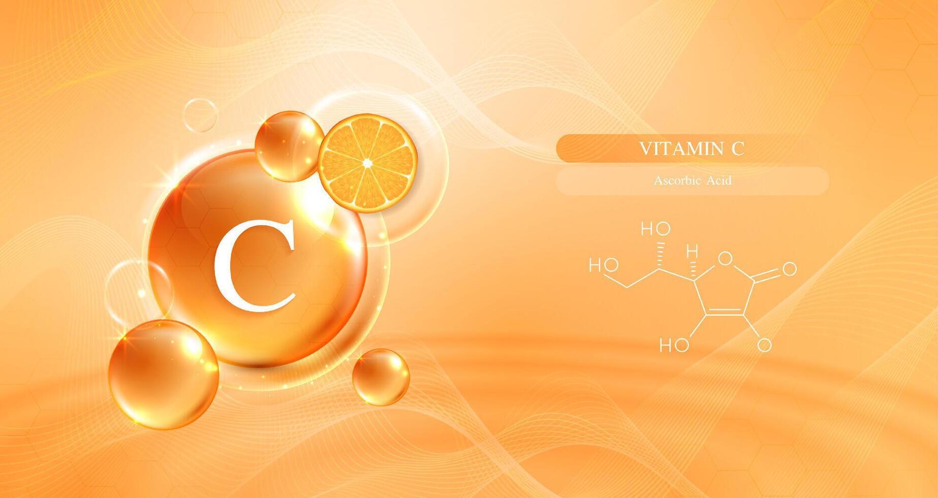 vitamine c. laten vallen vitamine c en room collageen complex met van serum natuur huid zorg vitamines. natuurlijk huid zorg kunstmatig stimuleren collageen. ontwerp. vector