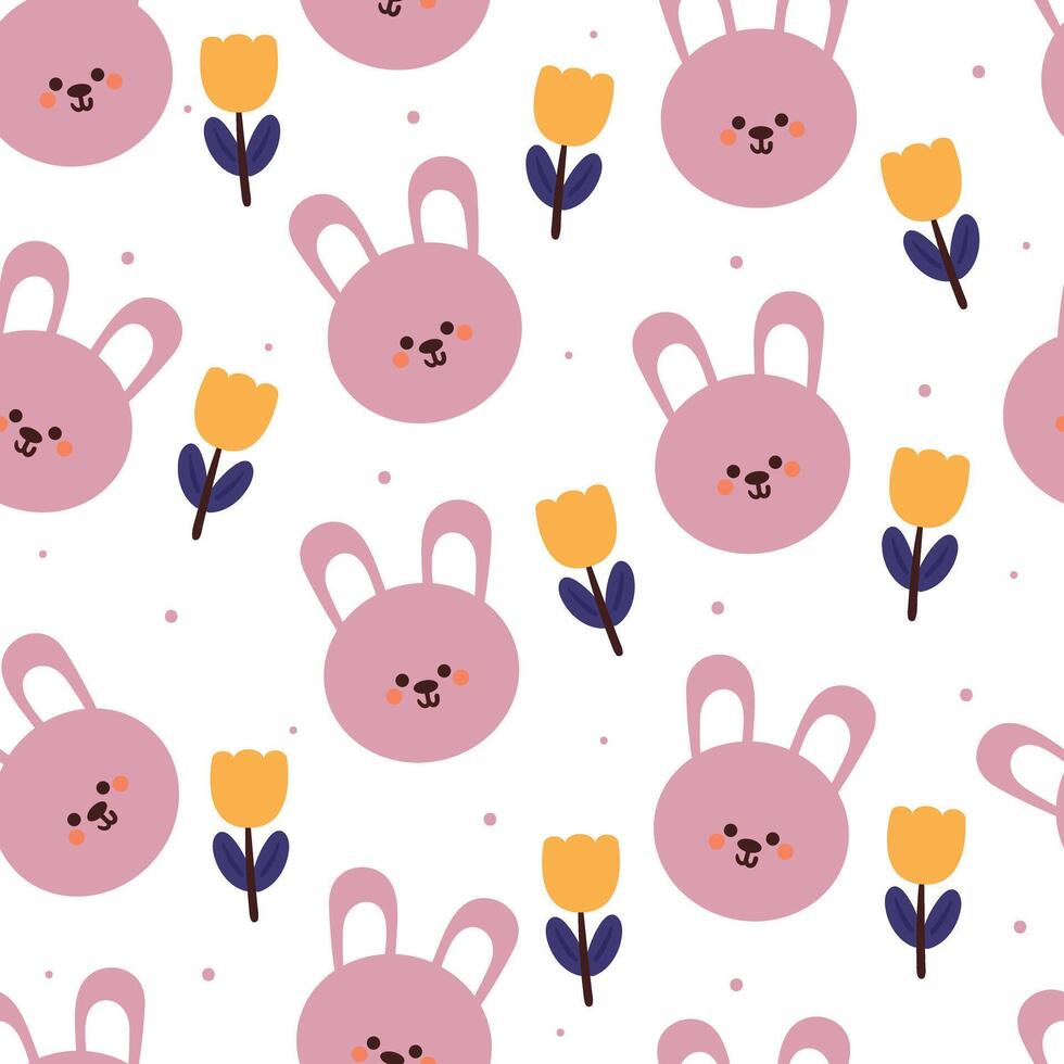 naadloos patroon tekenfilm konijn en bloem. schattig dier behang voor textiel, geschenk inpakken papier vector