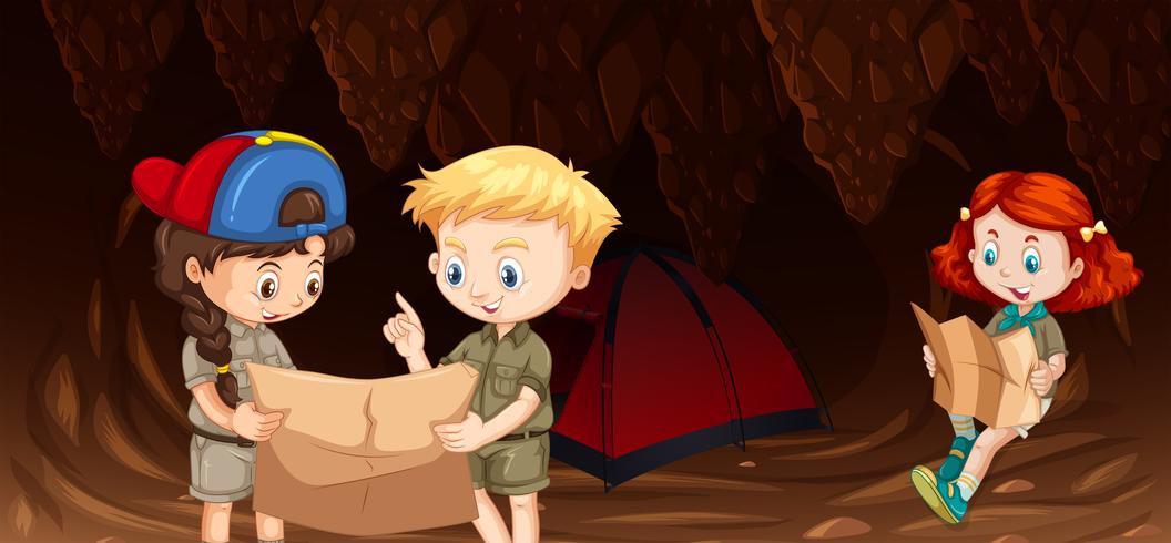 Kinderen kamperen in de grot vector