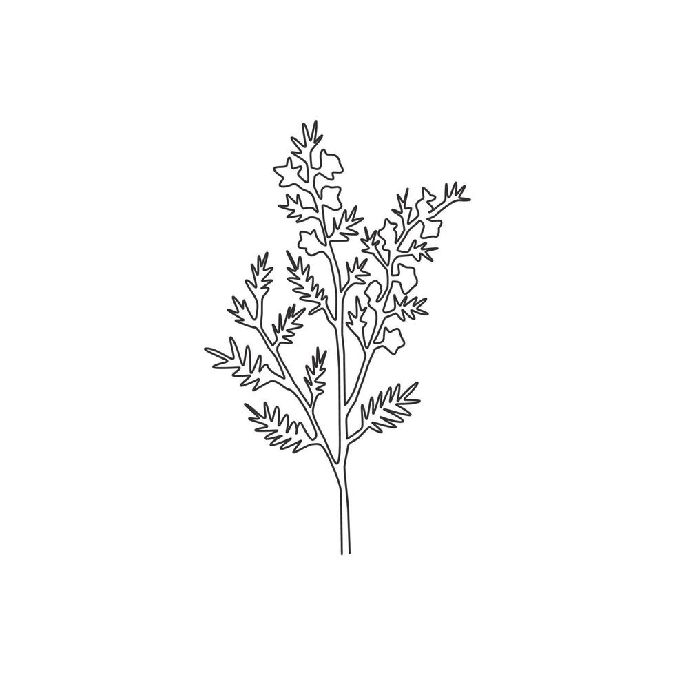 enkele lijntekening schoonheid verse gemeenschappelijke heide voor tuin logo. decoratief van calluna vulgaris concept voor home decor wall art poster print. moderne doorlopende lijn tekenen ontwerp vectorillustratie vector