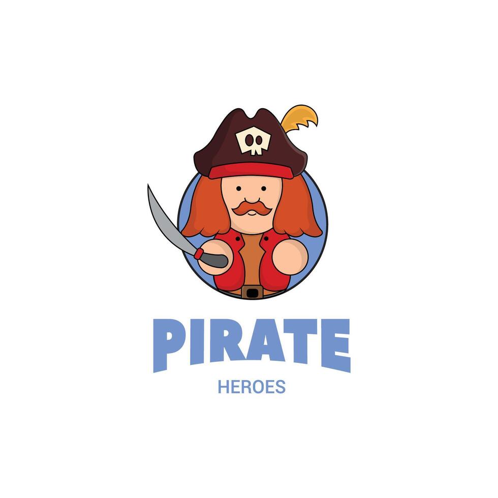 schattig mascotte logo gezagvoerder piraat met zwaard illustratie. piraat concept illustratie mascotte logo karakter vector
