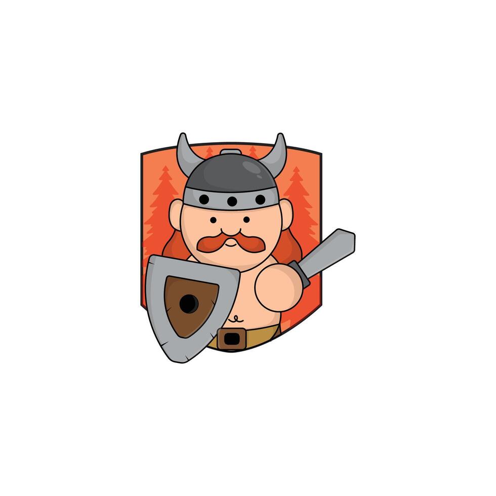 schattig tekenfilm viking met schild en zwaard icoon illustratie. koninkrijk concept illustratie premie tekenfilm, plat stijl tekenfilm vector