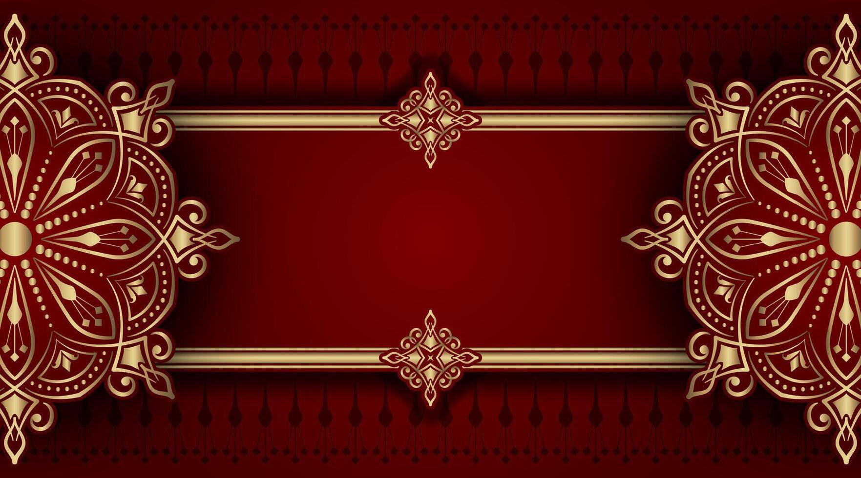 luxe rood achtergrond met gouden mandala ornament vector