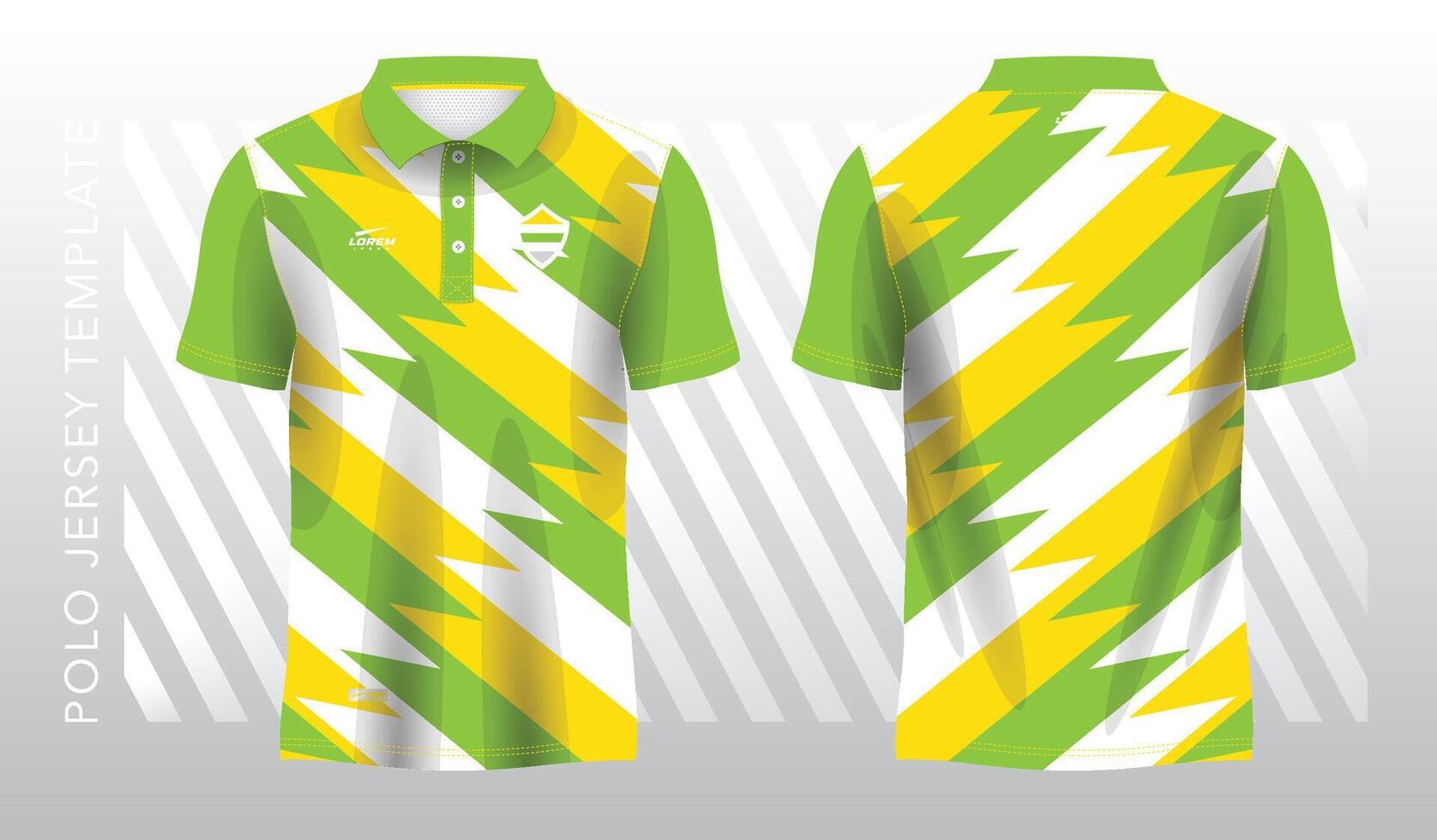 abstract geel en groen polo Jersey sport. sport uniform in voorkant en terug visie. bespotten omhoog voor sport club. vector