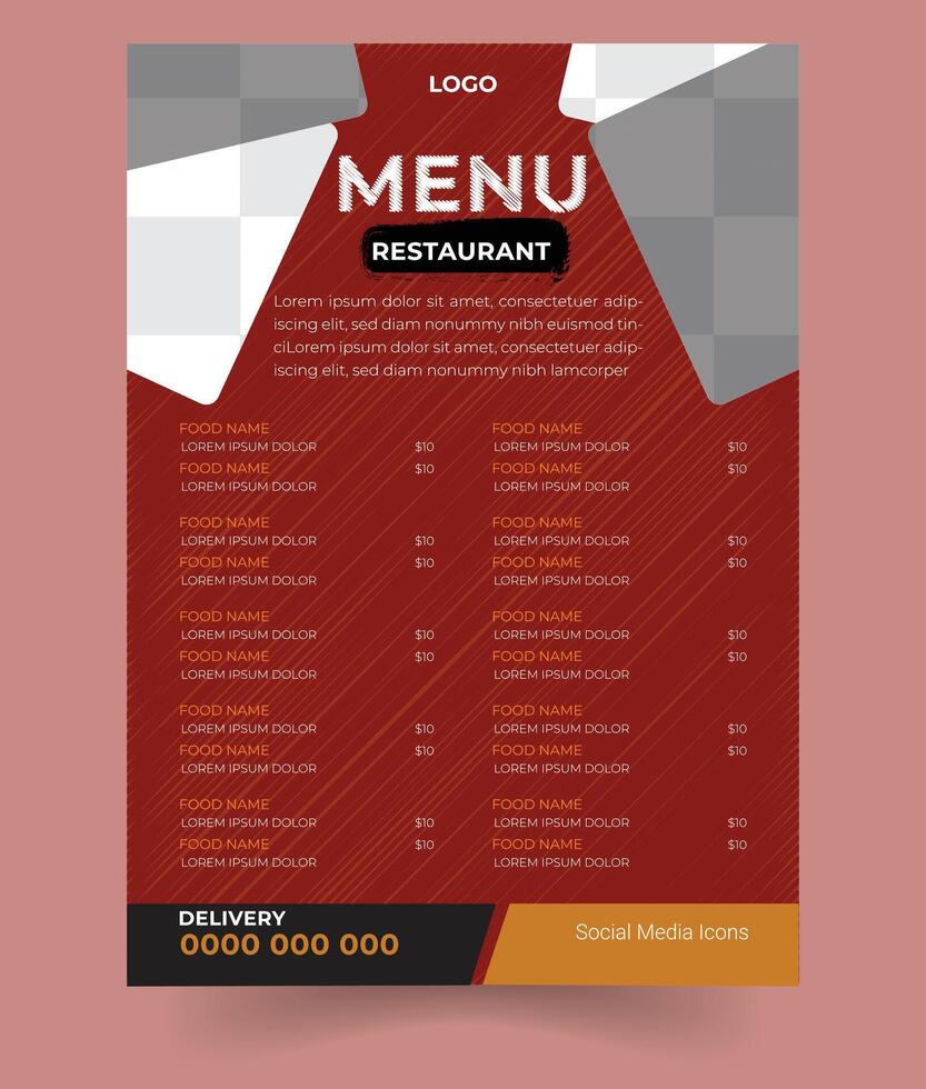 modern restaurant menu ontwerp, menu ontwerp sjabloon met rood kleur vector