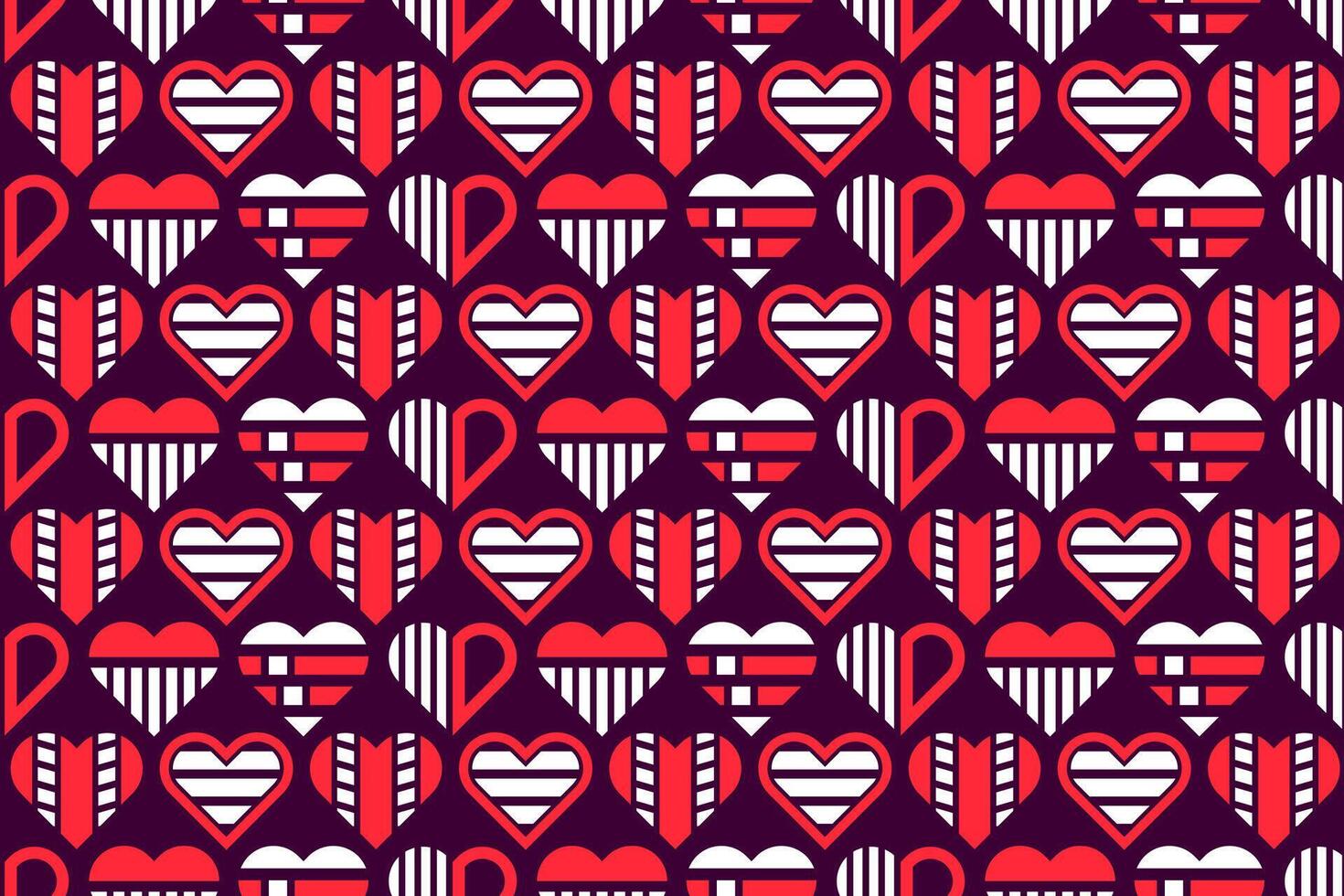 abstract naadloos rood en wit gekleurde decoratief, gestileerde meetkundig harten. eindeloos herhalen hart vormen, abstract patroon ontwerp vector