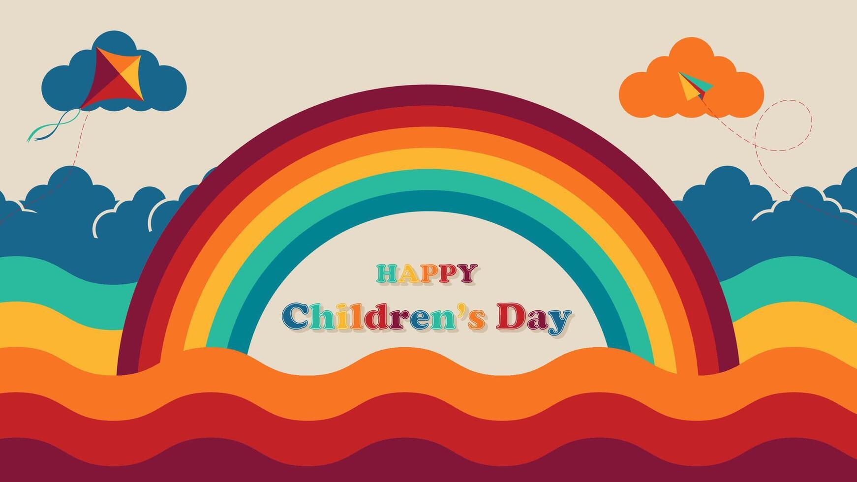 gelukkig kinderen dag achtergrond met regenboog vormig kader, illustratie vector