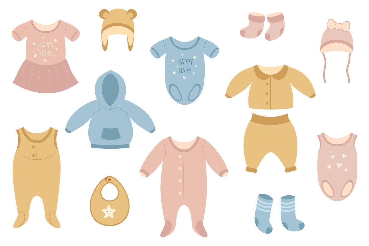 een reeks van kleren voor baby's. modieus kleren voor meisjes en jongens. vector