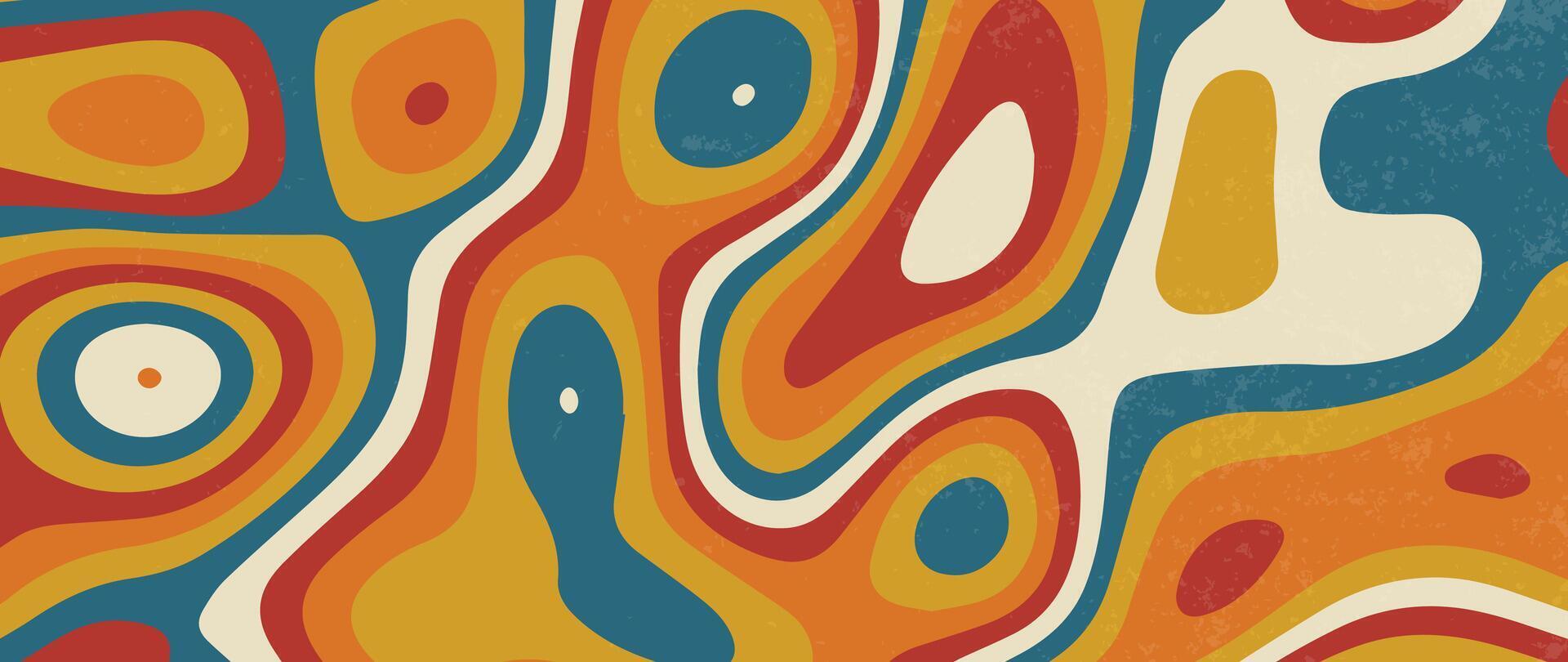 abstract kleurrijk jaren 70 achtergrond . wijnoogst retro stijl behang met regenboog topografisch kaart, grunge. 1970 kleur illustratie ontwerp geschikt voor poster, banier, decoratief, muur kunst. vector