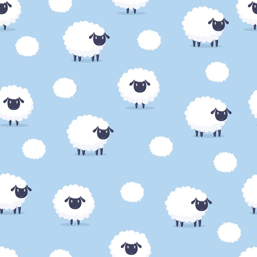 schapen naadloos patroon met wit en zwart schapen Aan blauw achtergrond vector