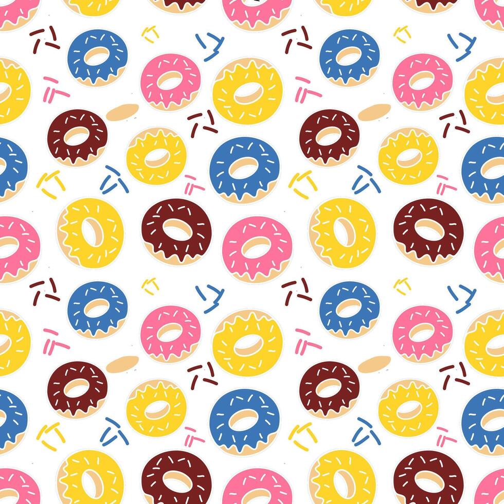 schattig donut kleurrijk naadloos patroon achtergrond. geschikt voor behang achtergrond, geschenk omhulsel papier, beddengoed, kleding stof, textiel. vector