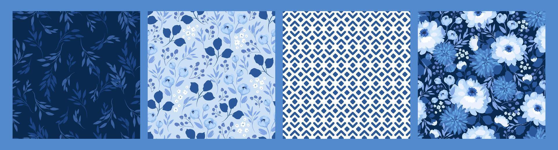blauw bloemen naadloos patronen. ontwerp voor papier, omslag, kleding stof, interieur decor en andere toepassingen vector