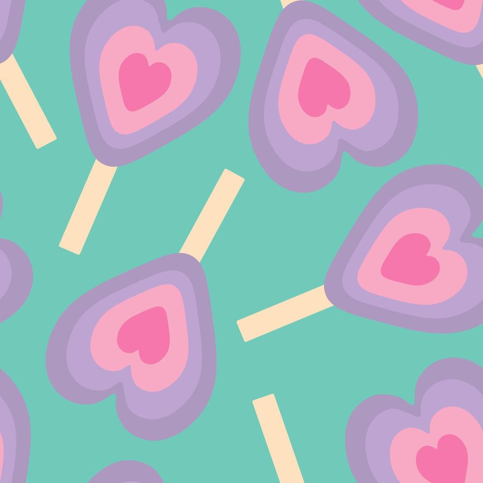 patroon met ijs room Aan een stok in de vorm van een Purper en roze hart Aan een munt achtergrond vector