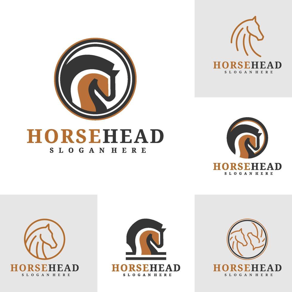 reeks van paard hoofd logo ontwerp . paard illustratie logo concept vector